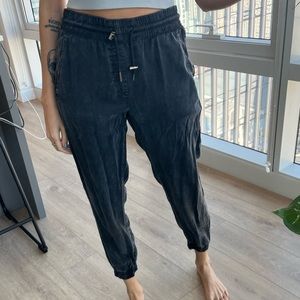 navy blue suede joggers